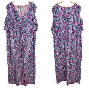 Catherines Women 4X Plus Cold Shoulder Maxi Dress Geometric Resort Vacation Boho